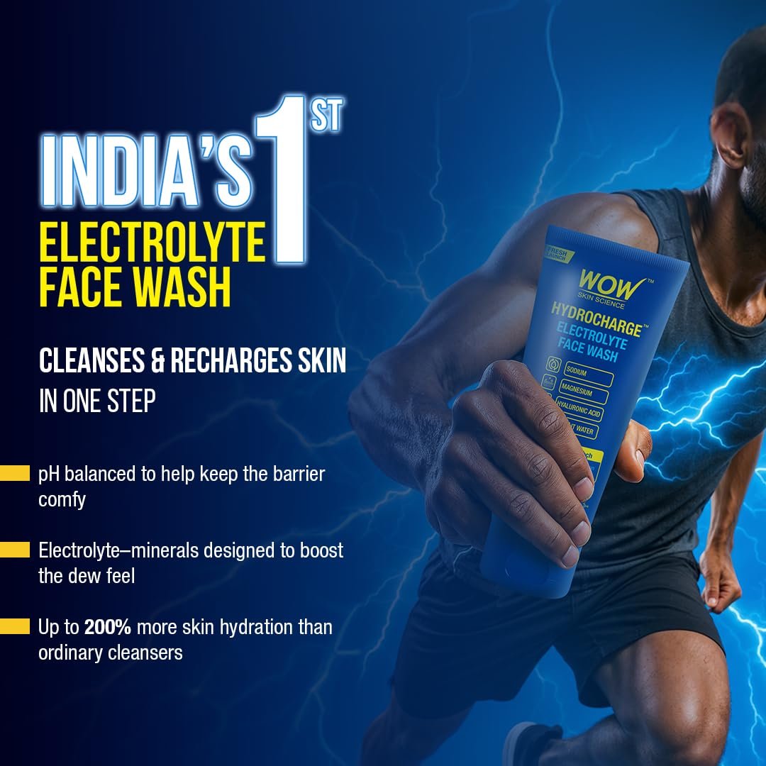 WOW Skin Science Hydrocharge™ Electrolyte Face Wash with ElectroDew™ Tech | India’s 1st Electrolyte Cleanser with Sodium, Magnesium, Hyaluronic Acid & Coconut Water | pH 5–6 | 100ml thumbnail