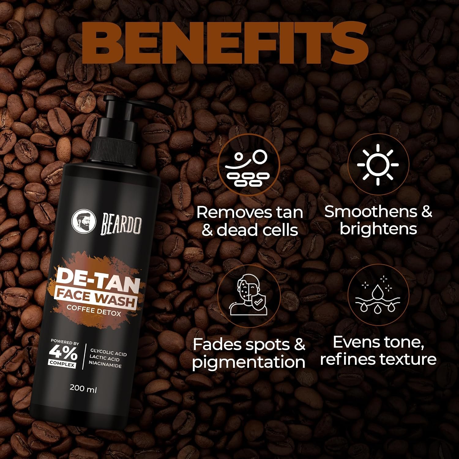 BEARDO DeTan Face Wash for Men, 200ml | Helps to Reduce Tan,Reduce Dark Sports & Pigmentation | thumbnail