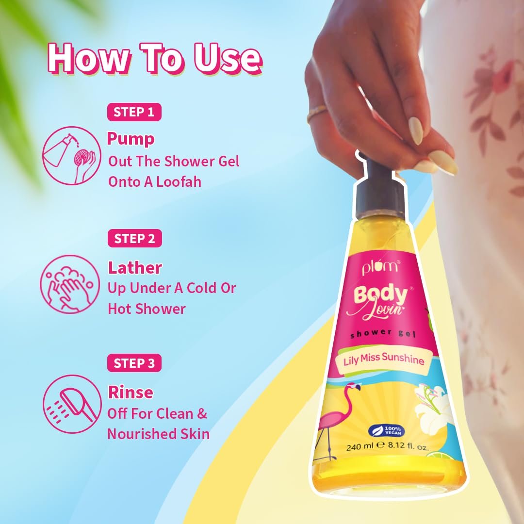 Plum BodyLovin' Lily Miss Sunshine Shower Gel | SLS Free Body Wash For Women | Long Lasting Fresh Fruity-Floral Fragrance | Aloe-Infused Nourishing Body Cleanser For Soft & Smooth Skin | 240 thumbnail