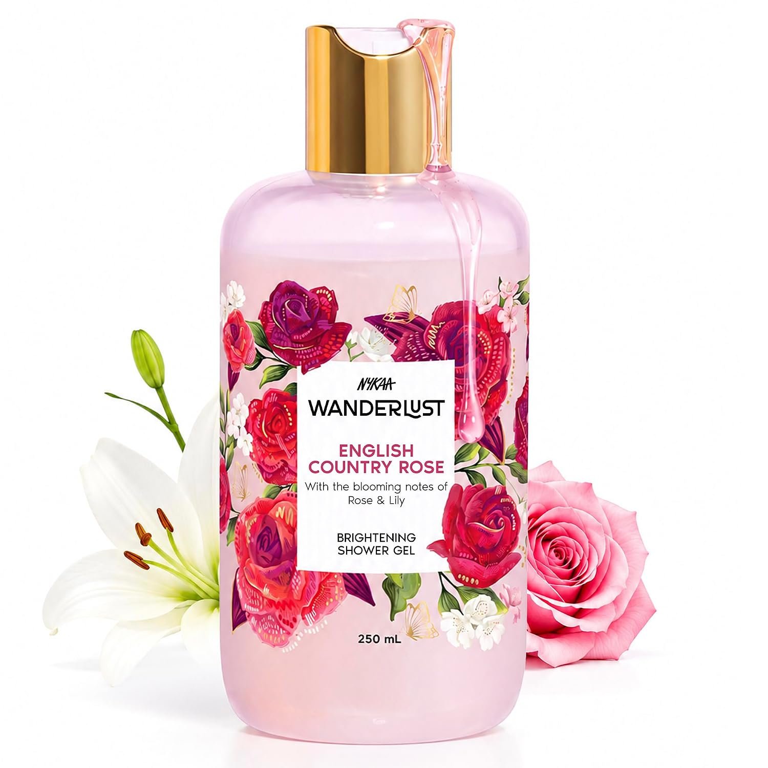 Nykaa Wanderlust English Country Rose Floral Perfume Body Wash, Rose & Lily, Vitamin E & Glycerine, Hydrating Shower Gel for Smooth & Soft Skin, Long-lasting Fragrance, No Paraben