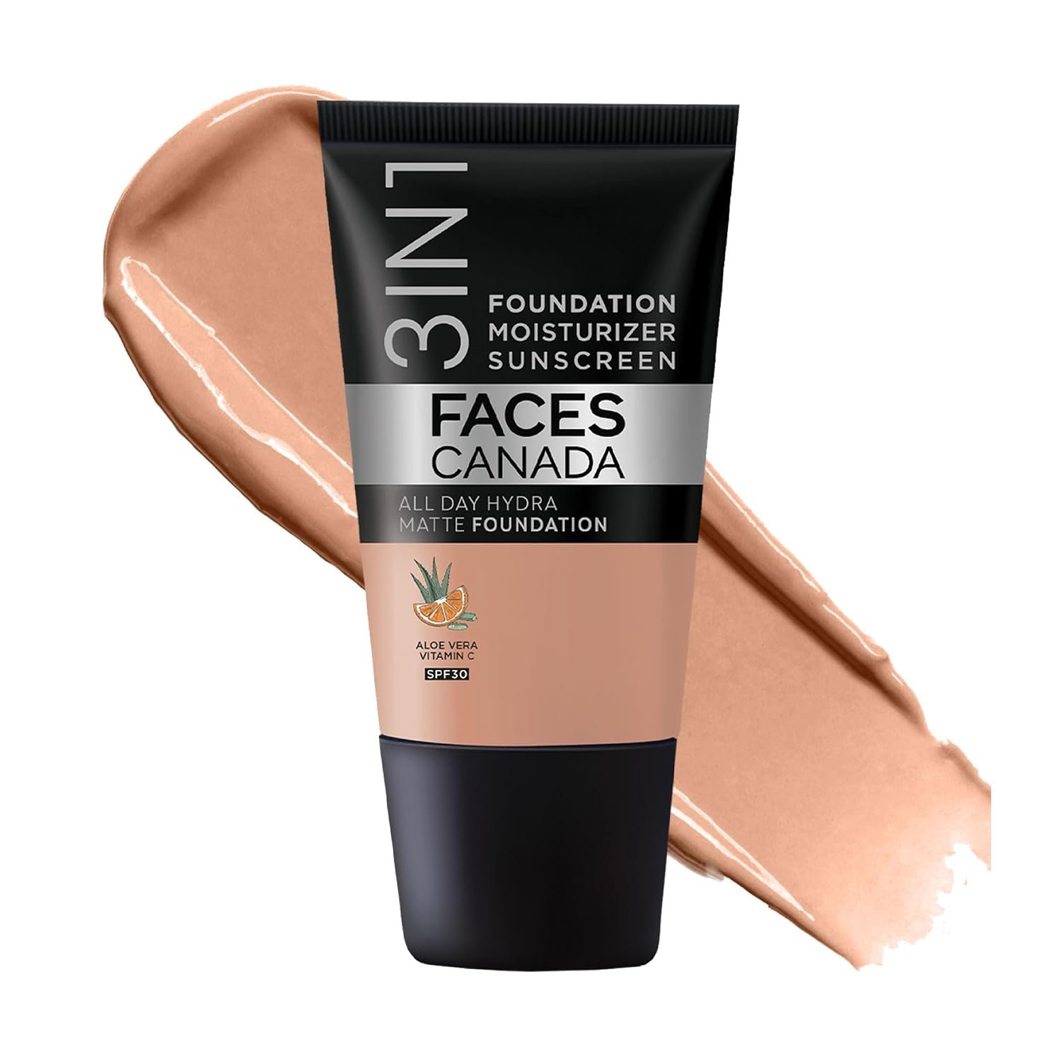 FACES CANADA All Day Hydra Matte Foundation - Mini | 3in1 Foundation + Moisturizer + SPF 30 | 24 HR Aloe Hydration & Vitamin C | 10HR Wear | Medium to High Buildable Coverage | Caramel Natur