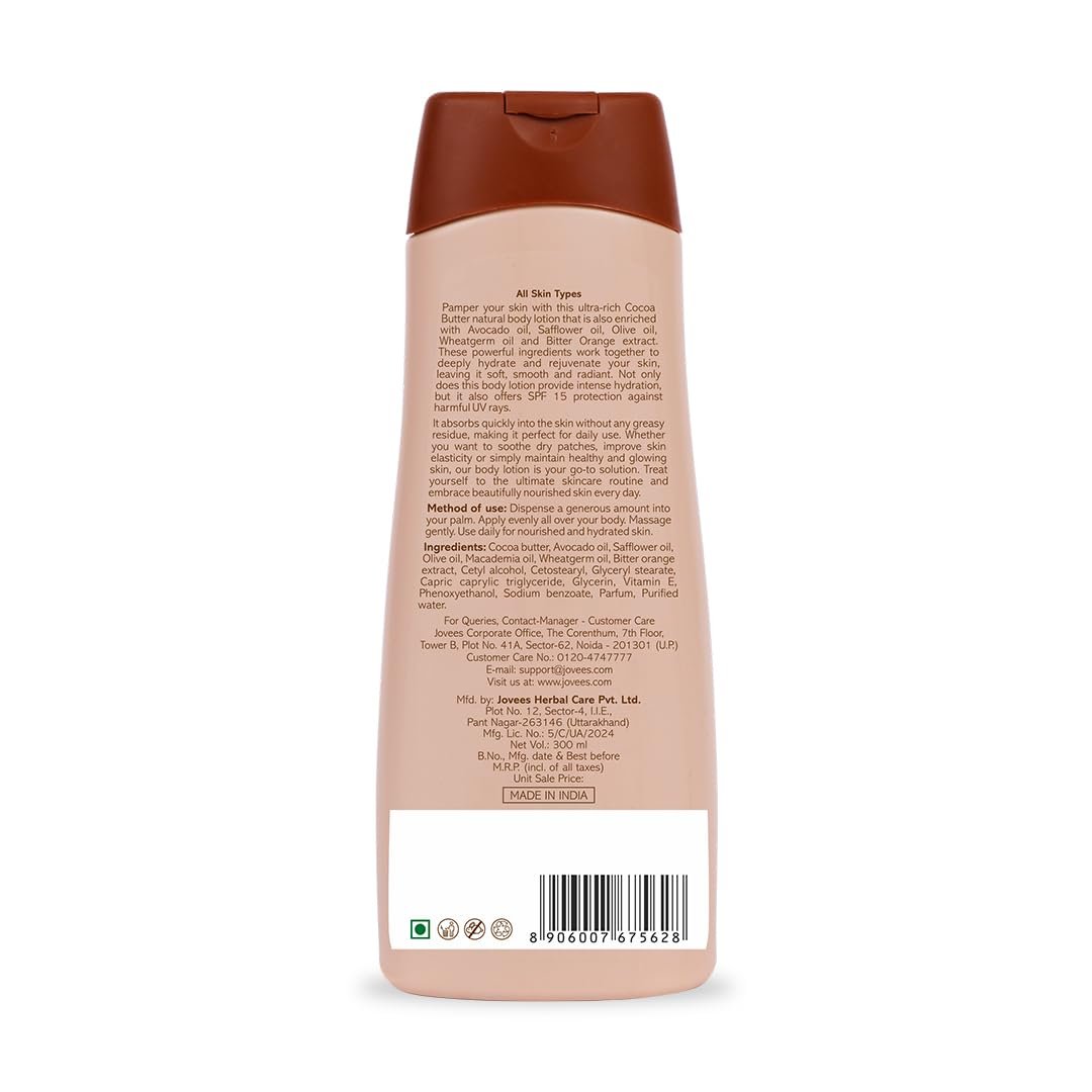 Jovees Herbal Cocoa Butter Body Lotion Provides Deep Moisturisation | Non Sticky Body Moisturizer With Cocia Butter | Winter Body Lotion For Smooth and Healthy Looking Skin | 300ml thumbnail