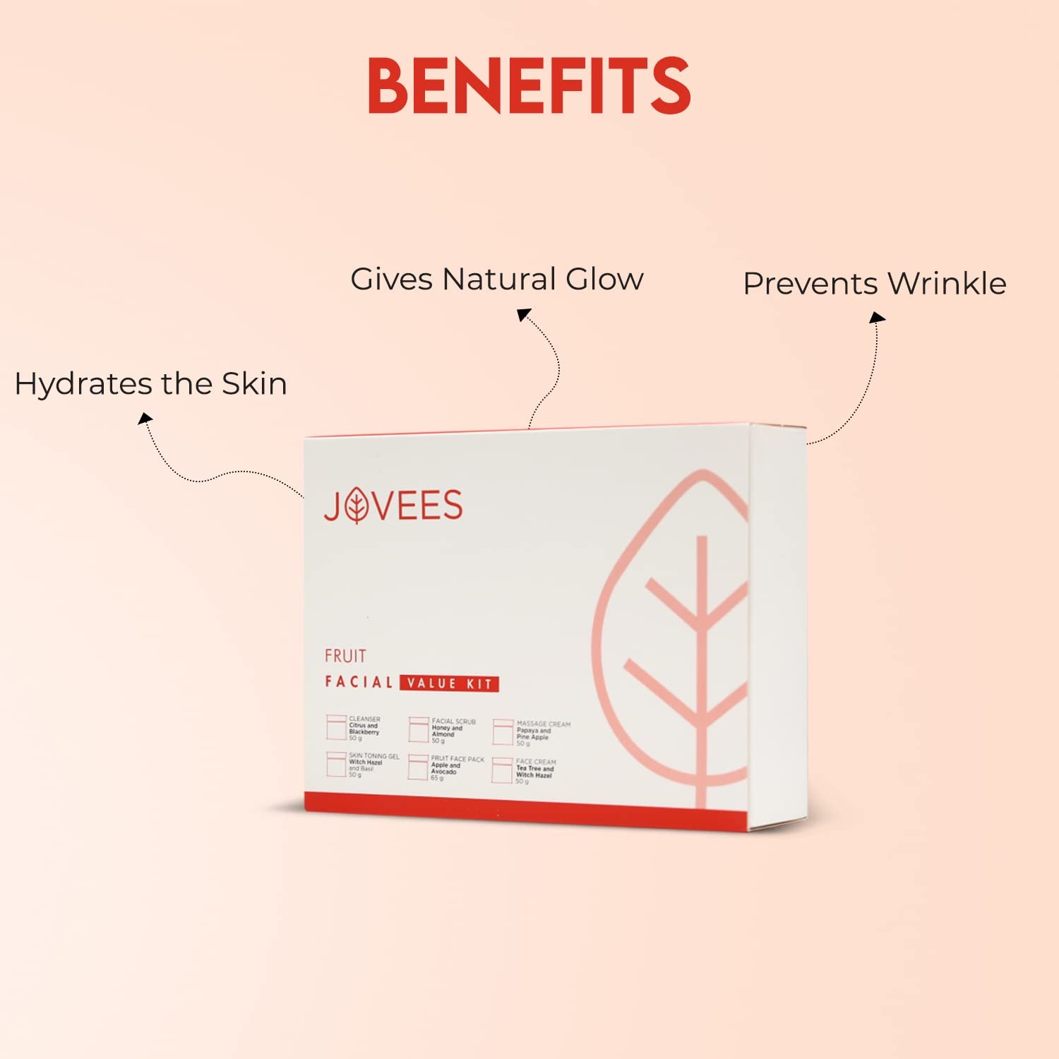 Jovees Herbal Fruit Facial Kit For Hydrated Skin, Reduces Fine Lines, Tanning & Dullness With 6 Easy Step | Kit for Enhance Natural Glow 315g (Multiple Use) thumbnail