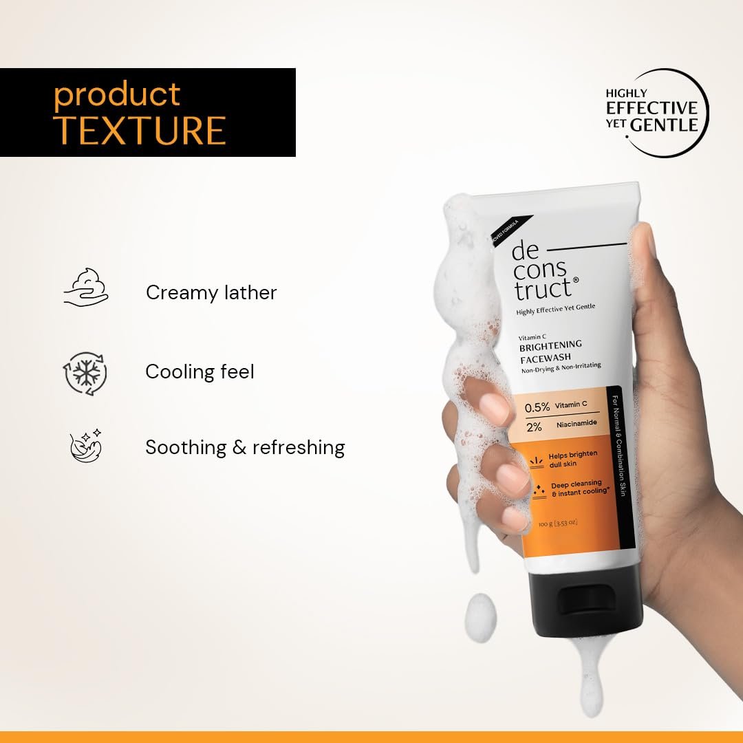 Deconstruct Brightening Face Wash with 0.5% Vitamin C + 2% Niacinamide|For Glowing & Bright Skin|Non-Drying & Non-Irritating Formula|Fades Dark Spots|All Skin Types| 100g thumbnail