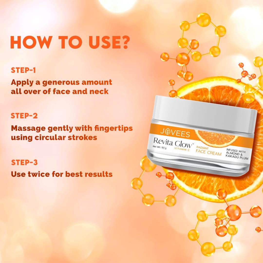 Jovees Herbal Revita Glow Vitamin C Cream Infused with Almond & Kakadu Plum | Reduces Dark Spots, Hyperpigmentation & Fine Line Apperances | For All Skin Type 50G thumbnail