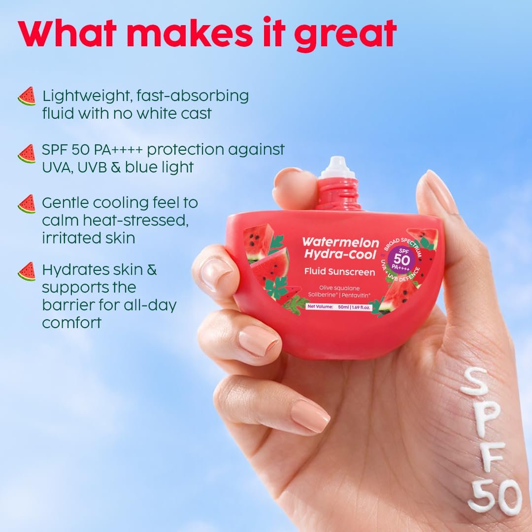 PLIX THE PLANT FIX Watermelon Hydra-Cool Fluid Sunscreen | In Vivo Tested SPF 50 PA++++ | Broad Spectrum Protection | Lightweight Hydration | No White Cast thumbnail