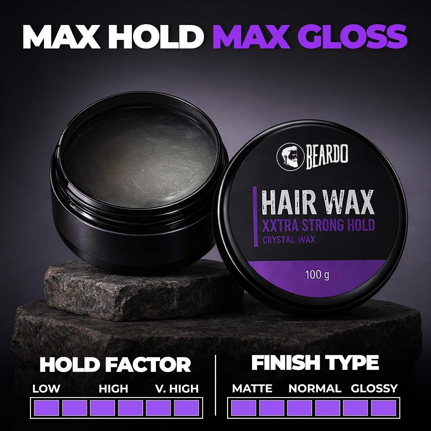 Beardo Xxtra Stronghold Hair Wax, 100 gm | Crystal Hair Wax for Men | Hair Wax Men | Hair Styling Wax for Glossy Finish & Shine | Extra Strong Hold Wax thumbnail