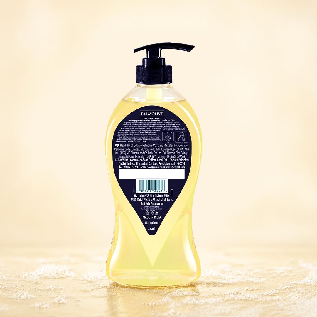 Palmolive Luminous Oil Invigorating Body Wash, 750ml Pump Bottle, 100% Natural Macadamia Oil & Peony Extracts For Everyday Freshness & Radiant Skin, PH Balanced Bodywash thumbnail