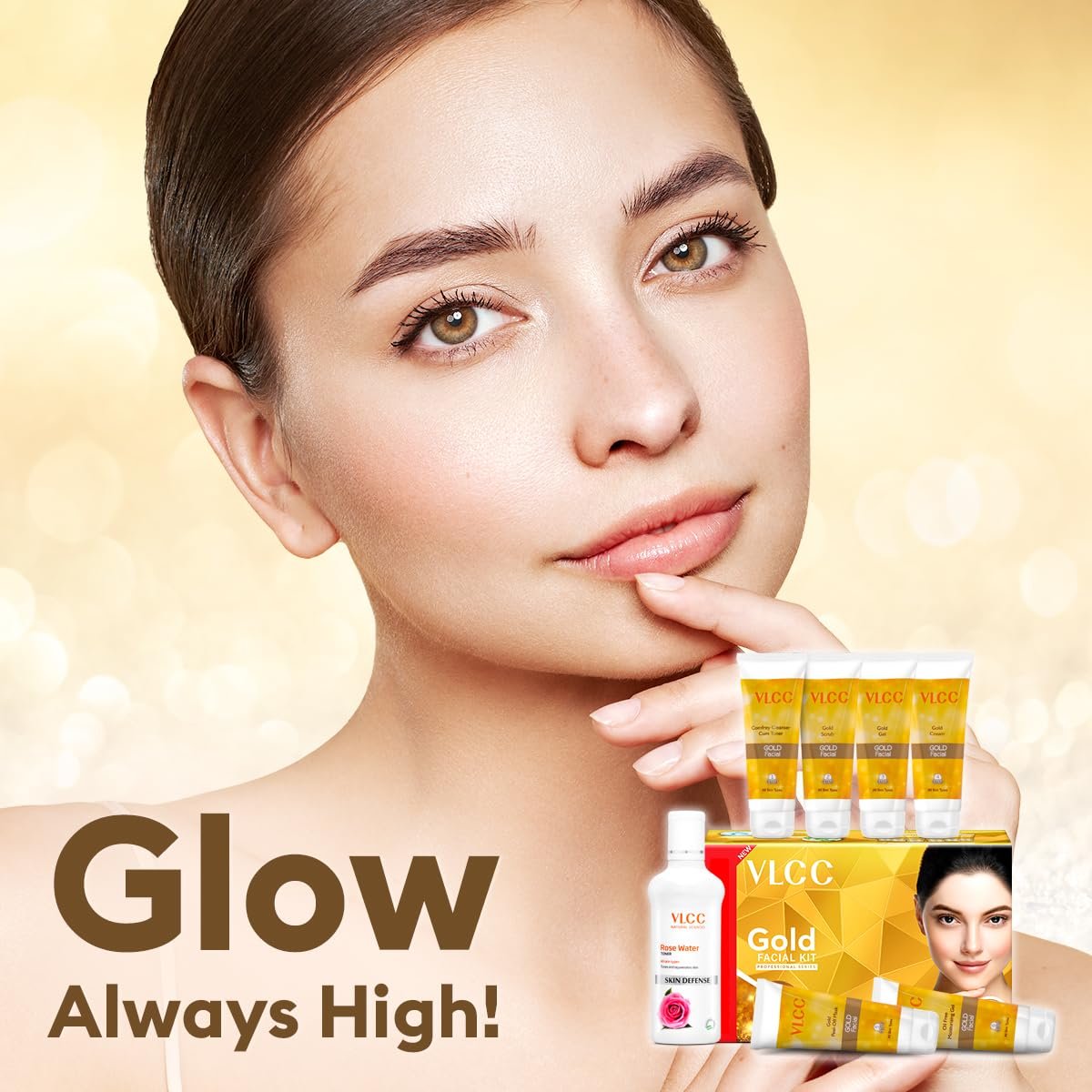 VLCC Gold Facial Kit with FREE Rose Water Toner - 300g + 100ml | 24K Colloidal Gold And Aloe Vera At Home Facial Kit thumbnail