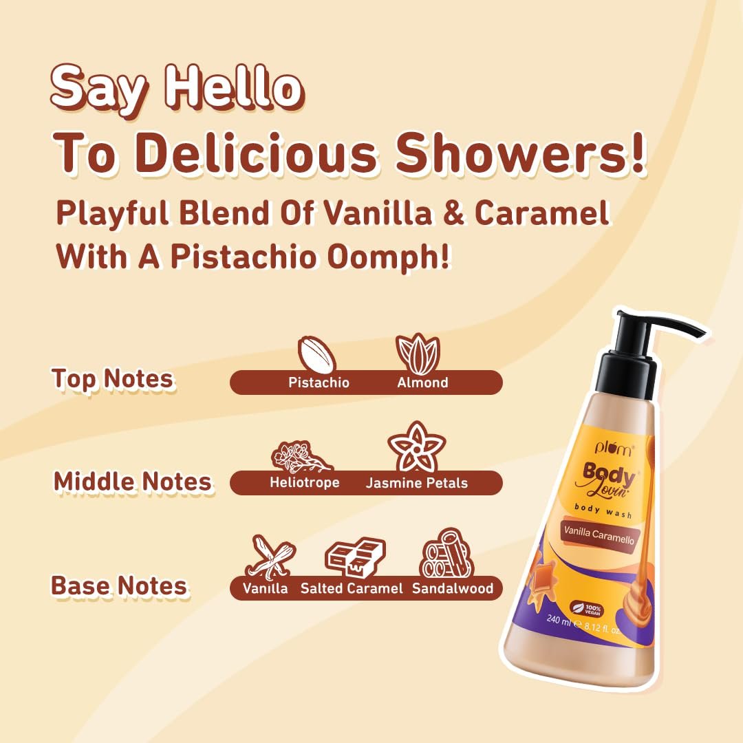 Plum BodyLovin' Vanilla Caramello Body Wash | SLS-Free Creamy Shower Gel For Women | Delicious Caramel Fragrance for Soft & Smooth Skin  For All Skin Types (240 ml) thumbnail