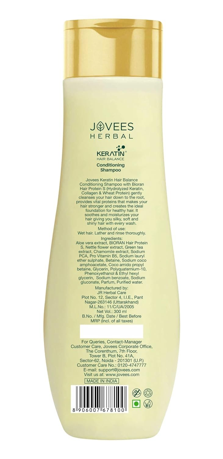 Jovees Herbal Keratin Hair Balance Conditioning Shampoo | Promotes Healthy, Shiny, and Bouncy Hair | Nourishes Scalp | Repairs Damage & Frizz | Makes Hair Soft & Smooth | All HairTypes 300ml thumbnail