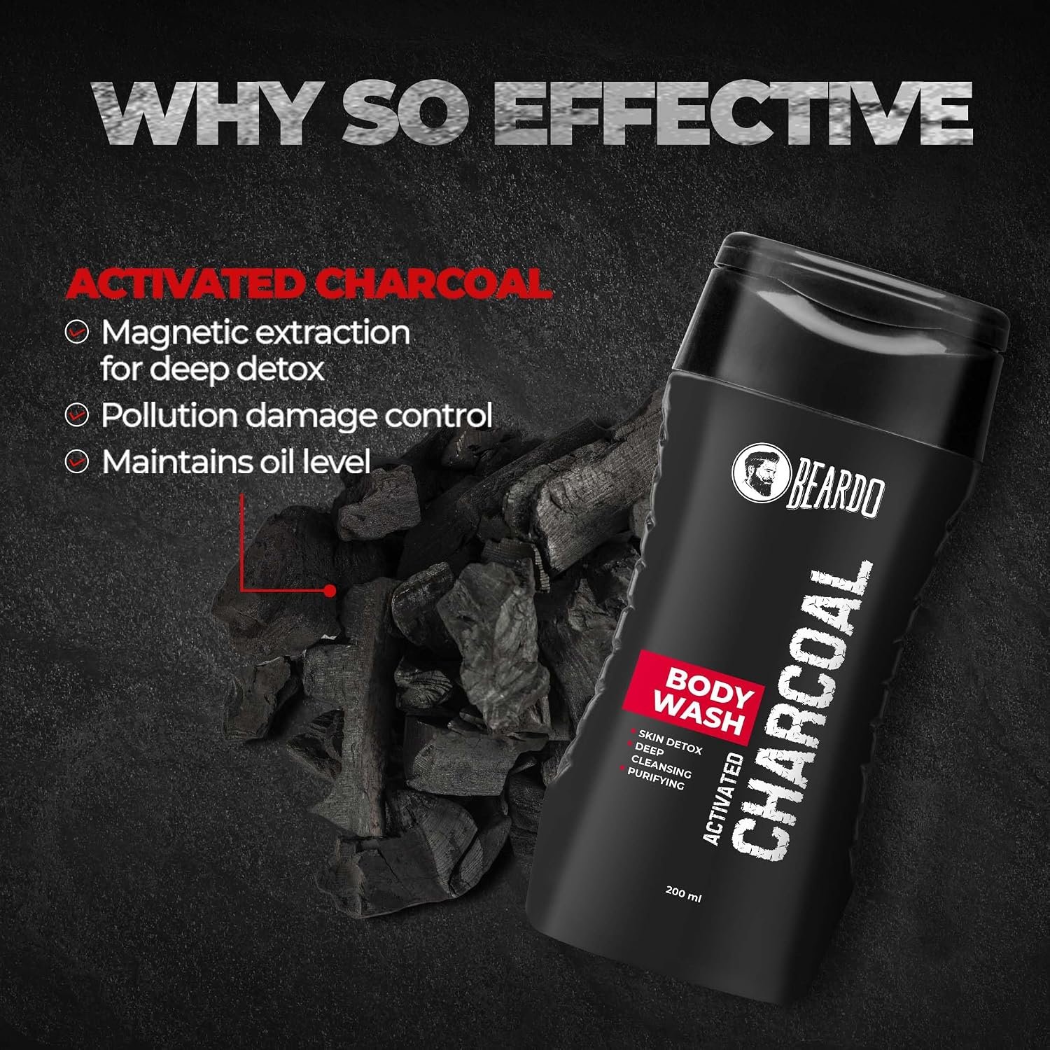 Beardo Activated Charcoal Anti-Pollution Body Wash, 200ml | Deep Pore Cleaning |For Men thumbnail