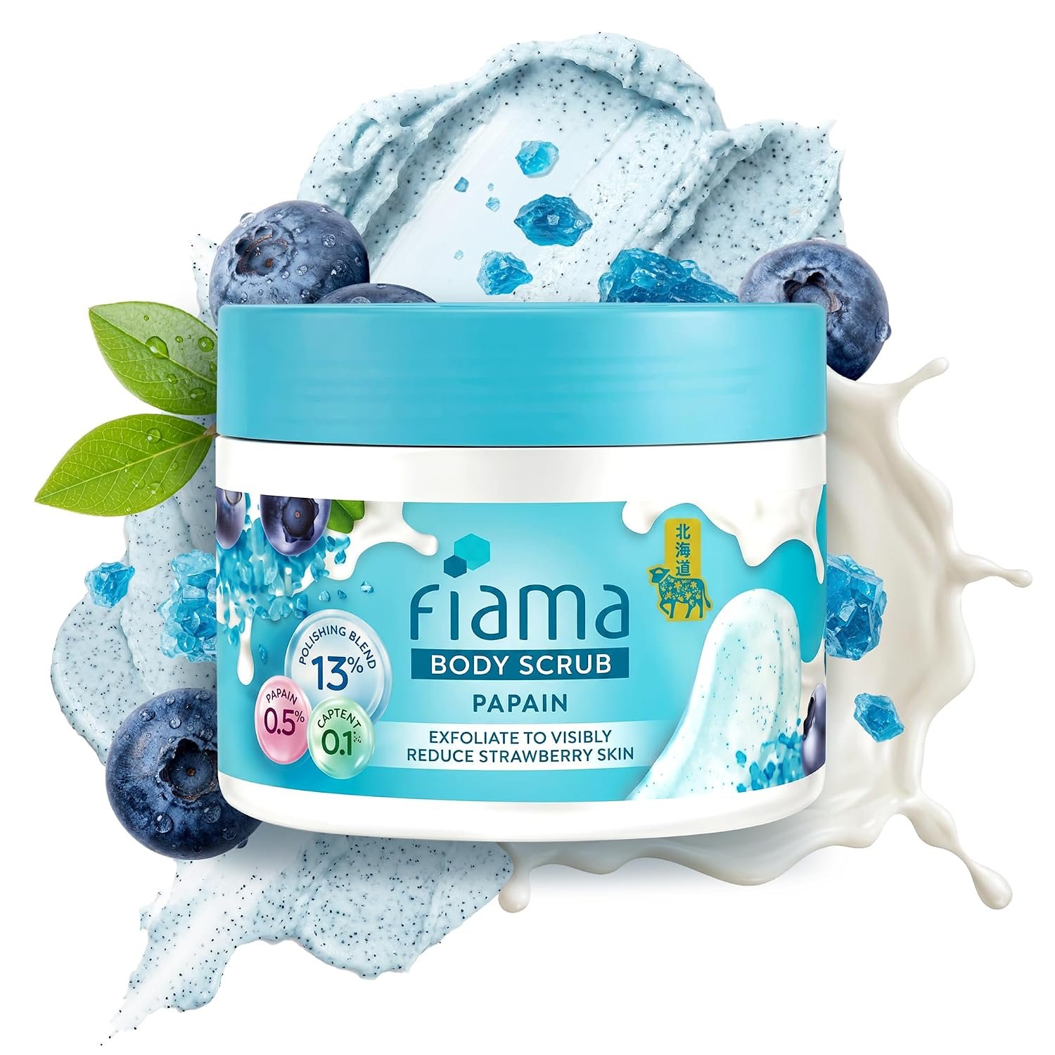 Fiama Strawberry Skin Exfoliating Body Scrub 200g, 0.5% Papain Enzyme + 0.1% Caffeine, Chemical + Physical Exfoliation, 13% Polishing Blend, Reduces Keratosis Pilaris, Refreshing Aqua Fragra thumbnail