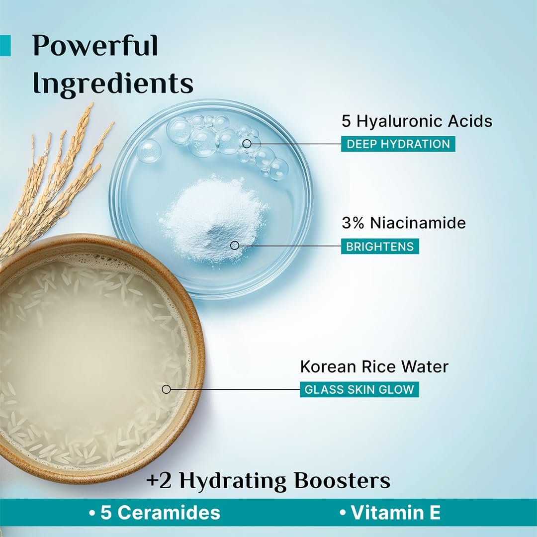 Pilgrim Korean Rice Water Hydra Glow Moisturizer for Glass Skin Glow - 100g 5 Hyaluronic Acids & 3% Niacinamide, Light Gel Cream, Deep Hydration, Boosts Glow, Oil Free, Quick Absorbing thumbnail