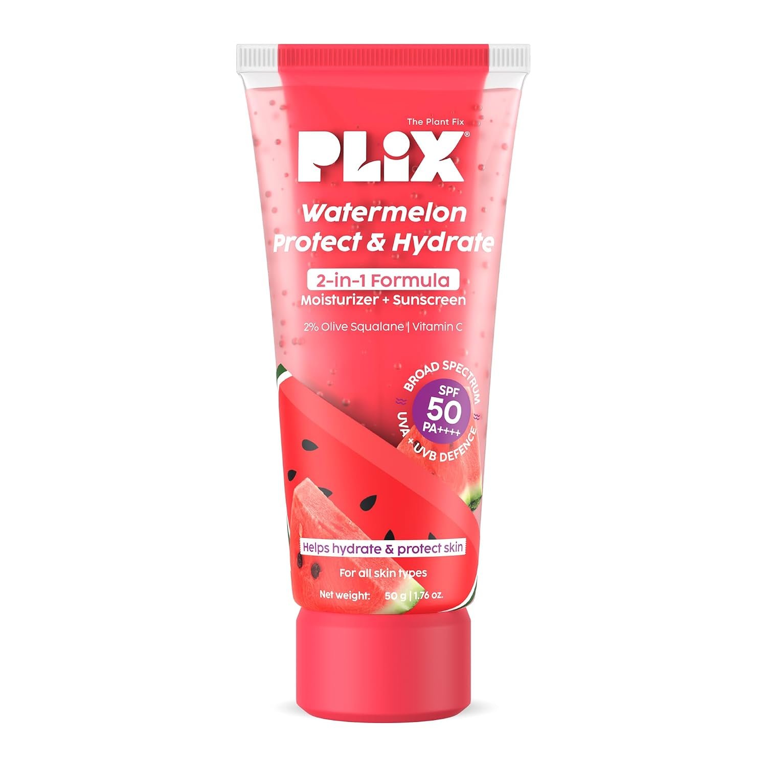 PLIX THE PLANT FIX Watermelon Protect & Hydrate 2-in-1 Formula | In Vivo Tested SPF 50 PA++++ | Moisturizer + Sunscreen | Lightweight, No White Cast thumbnail