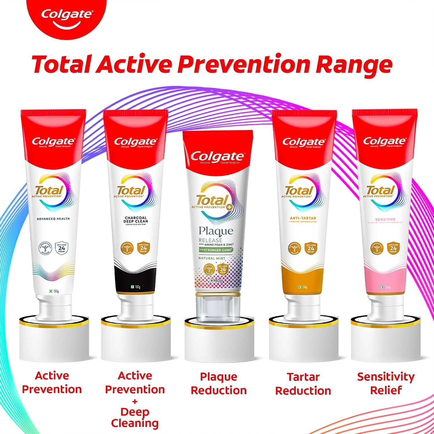 Colgate Total Plaque Release Toothpaste, 3X More Effective at Fighting Plaque, Reduces Gum Problems, Antibacterial and Enamel Protection Tooth Paste, Fresh Breath, 80g thumbnail