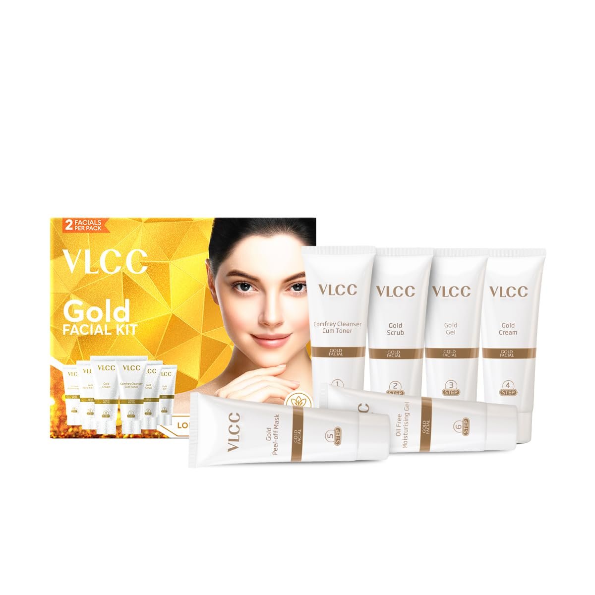 VLCC Gold Facial Kit, Bright & Glowing Skin - 60g | Pamper your Skin for a Luminous Glow | Parlour Glow with 24K Gold Bhasma, Rose Extracts, Turmeric & Aloe Vera. thumbnail