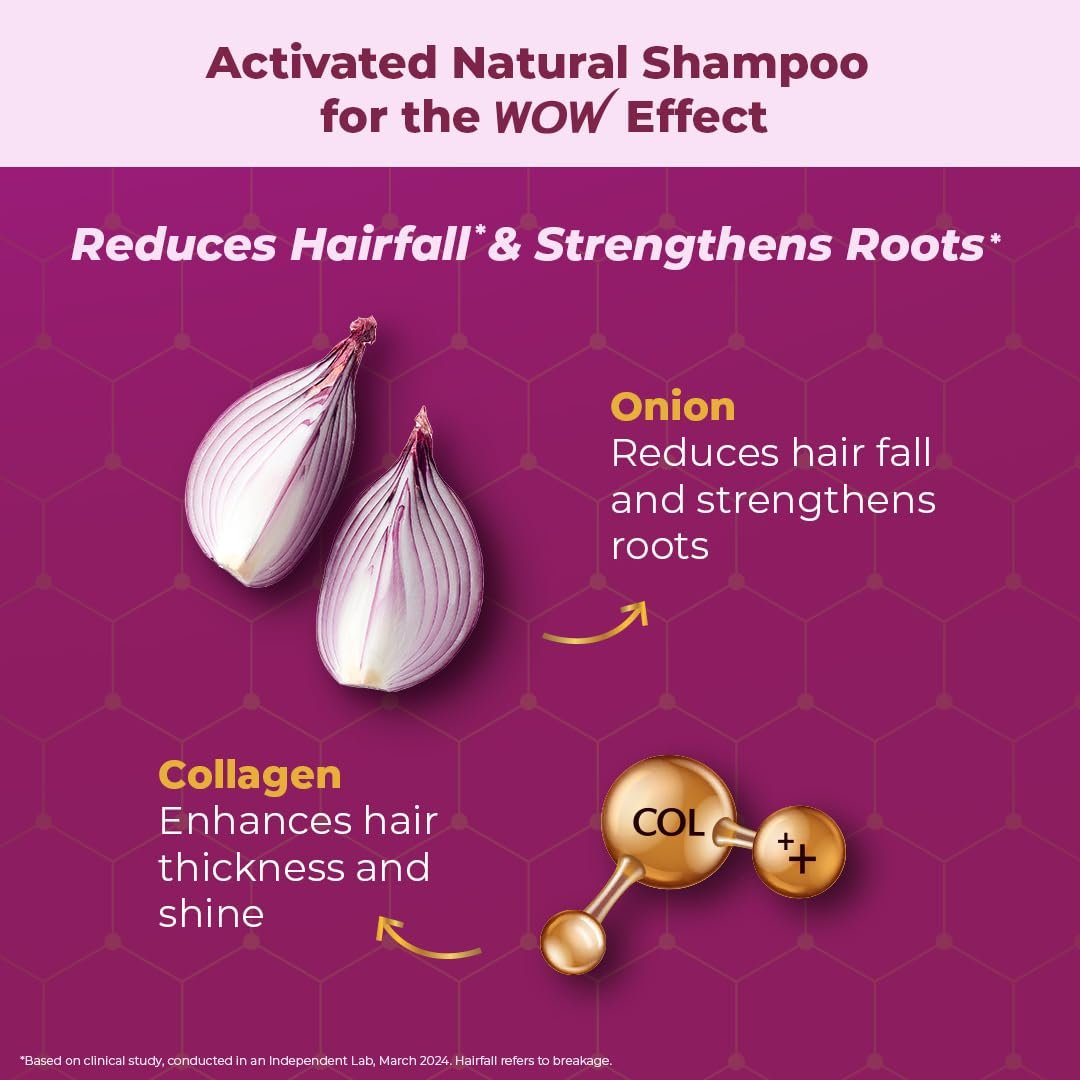 WOW Skin Science Onion + Collagen Anti-Hairfall Shampoo | Controls Hair fall | Helps Strengthen Hair | No Sulphate No Paraben | For Men & Women - 250ml thumbnail