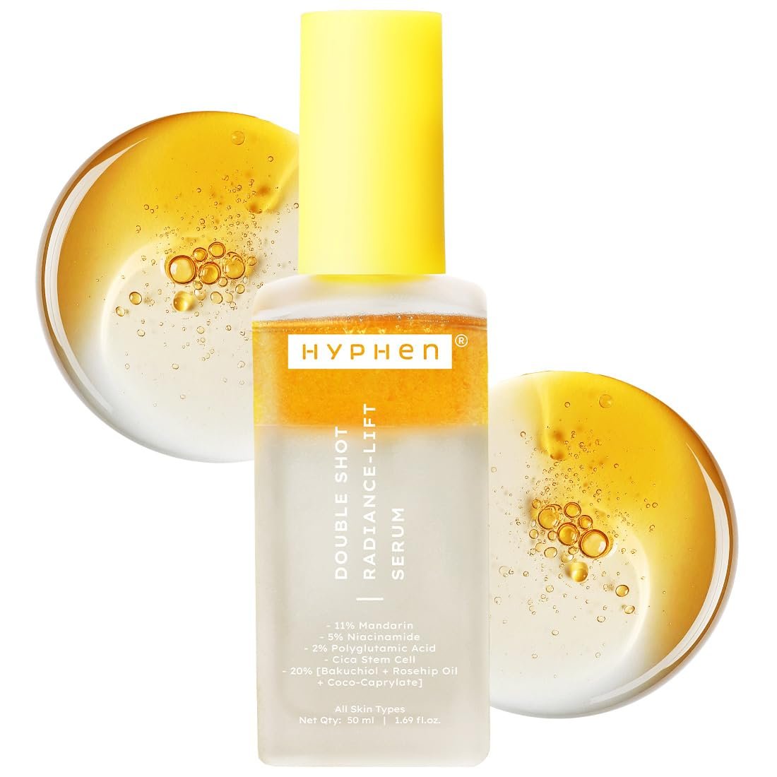 Hyphen 18% Brightening + 20% Collagen Face Serum | Double Shot Serum with 11% Mandarin 5% Niacinamide 2% PGA & Bakuchiol | Summer Skincare | Brightening, Hydrating & Collagen Boost | - 50ml thumbnail