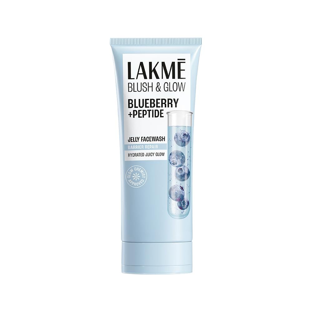 LAKME Blush & Glow, Blueberry + Peptide Gentle Jelly Facewash, 100g, for Hydrated Juicy Glow, with Blueberry Extract & Blue Peptide, Clinically Proven to Repair Skin Barrier