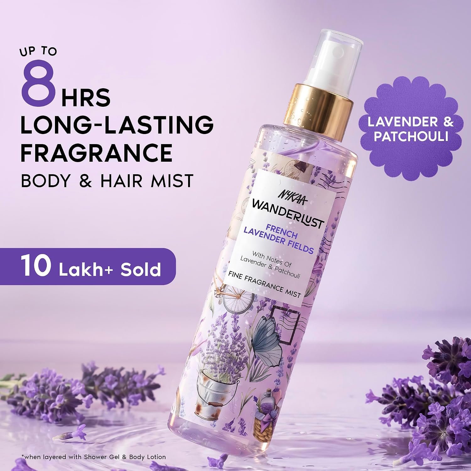 Nykaa Wanderlust French Lavender Floral Perfume Mist, Notes of Lavender & Patchouli, 8 Hrs Long-Lasting Everyday Fragrance, 200 ml thumbnail