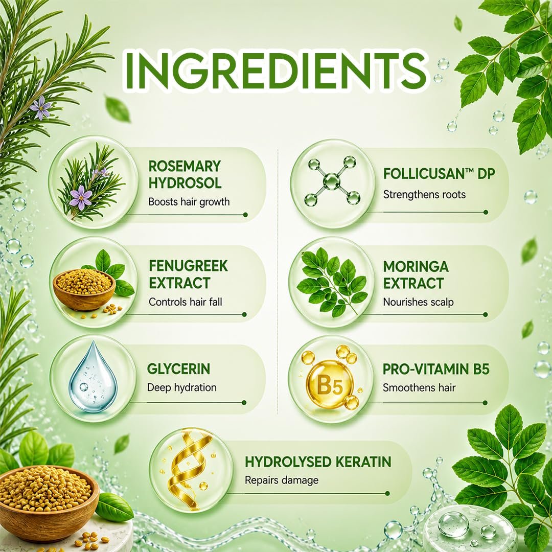 Jovees Herbal Rosemary Water Hair Growth Spray with Follicusan DP (200ml) | Mist Spray for Hair Fall, Strengthens Follicles & Boosts Hair Growth | Adds Shine thumbnail