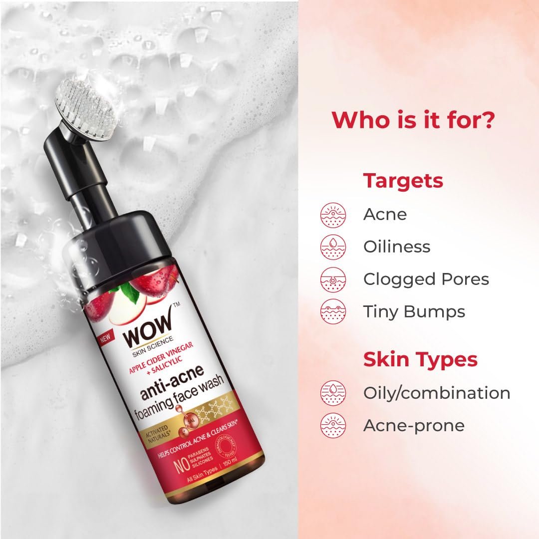 WOW Skin Science Apple Cider Vinegar Foaming Face Wash - No Parabens, Sulphate & Silicones (with built-in brush) thumbnail