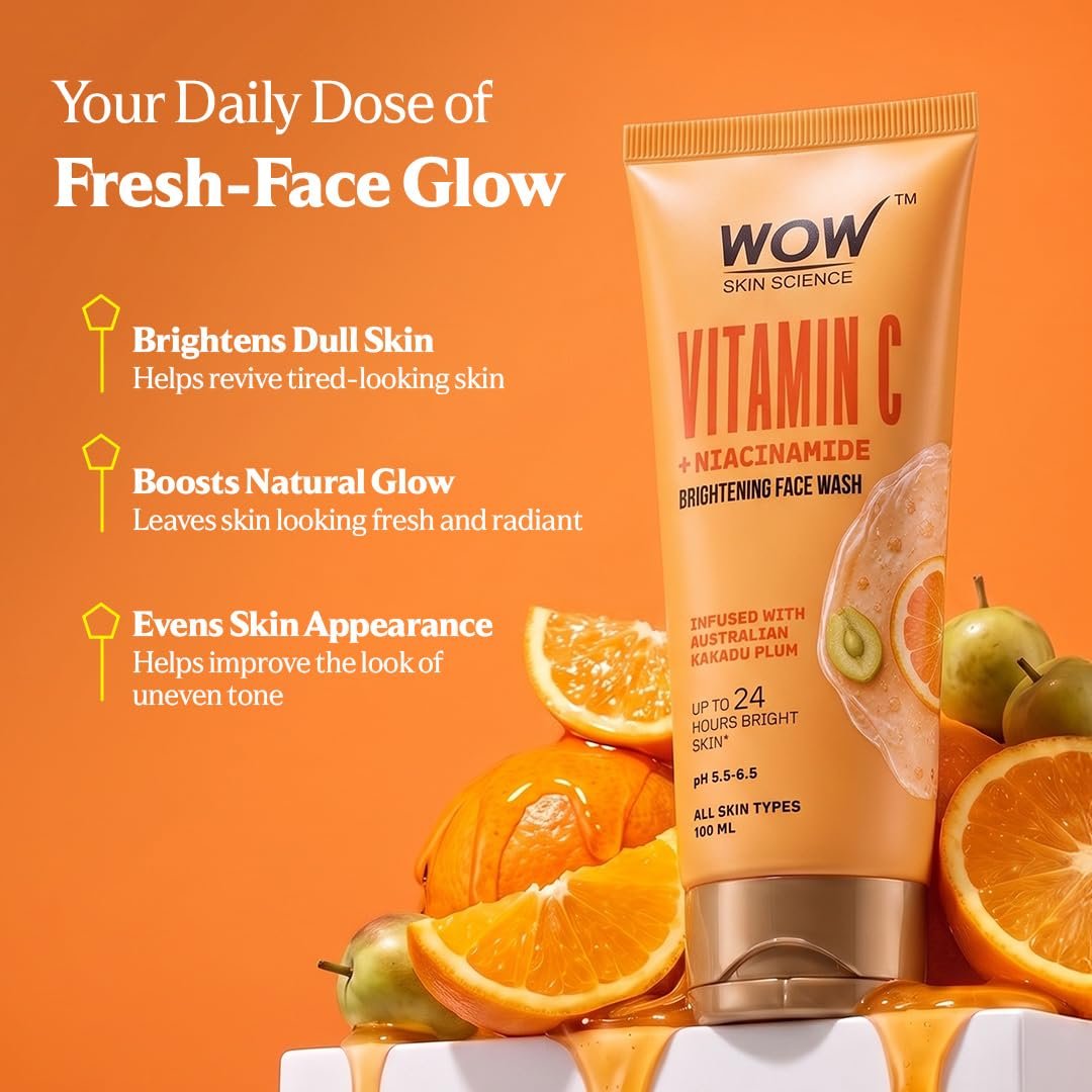 WOW Skin Science Brightening Vitamin C & Niacinamide Face Wash|For Brighter Glow|Paraben & Sulphates Free|Face Wash for Women & Men 100 ml thumbnail