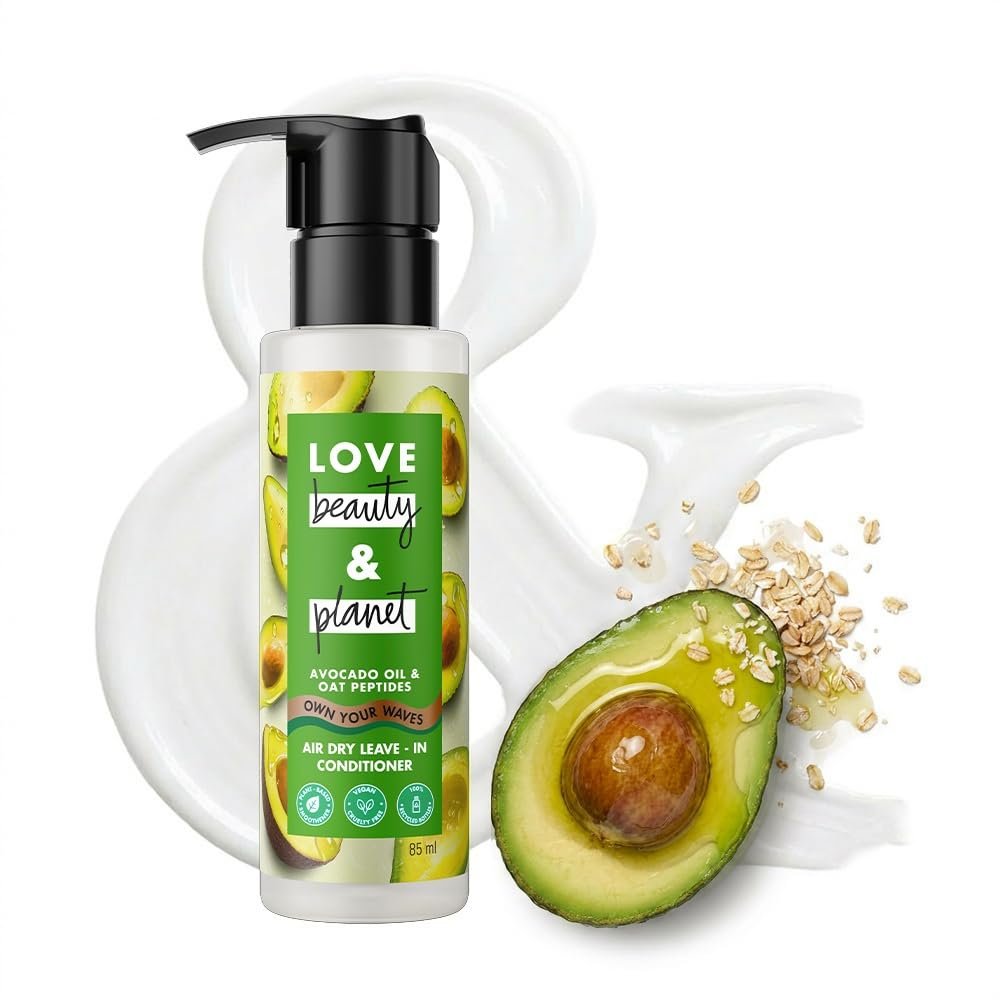 Love Beauty & Planet Avocado Oil & Peptide Waves Leave-In Conditioner for Frizz Control, Zero Crunch, Lightweight Formula 85g