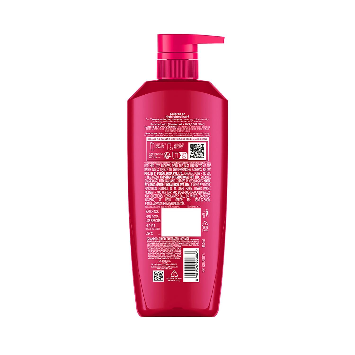 L'Oreal Paris Shampoo, Vibrant & Revived Colour, For Colour-treated Hair, Protects from UVA & UVB, Colour Protect, 650ml thumbnail