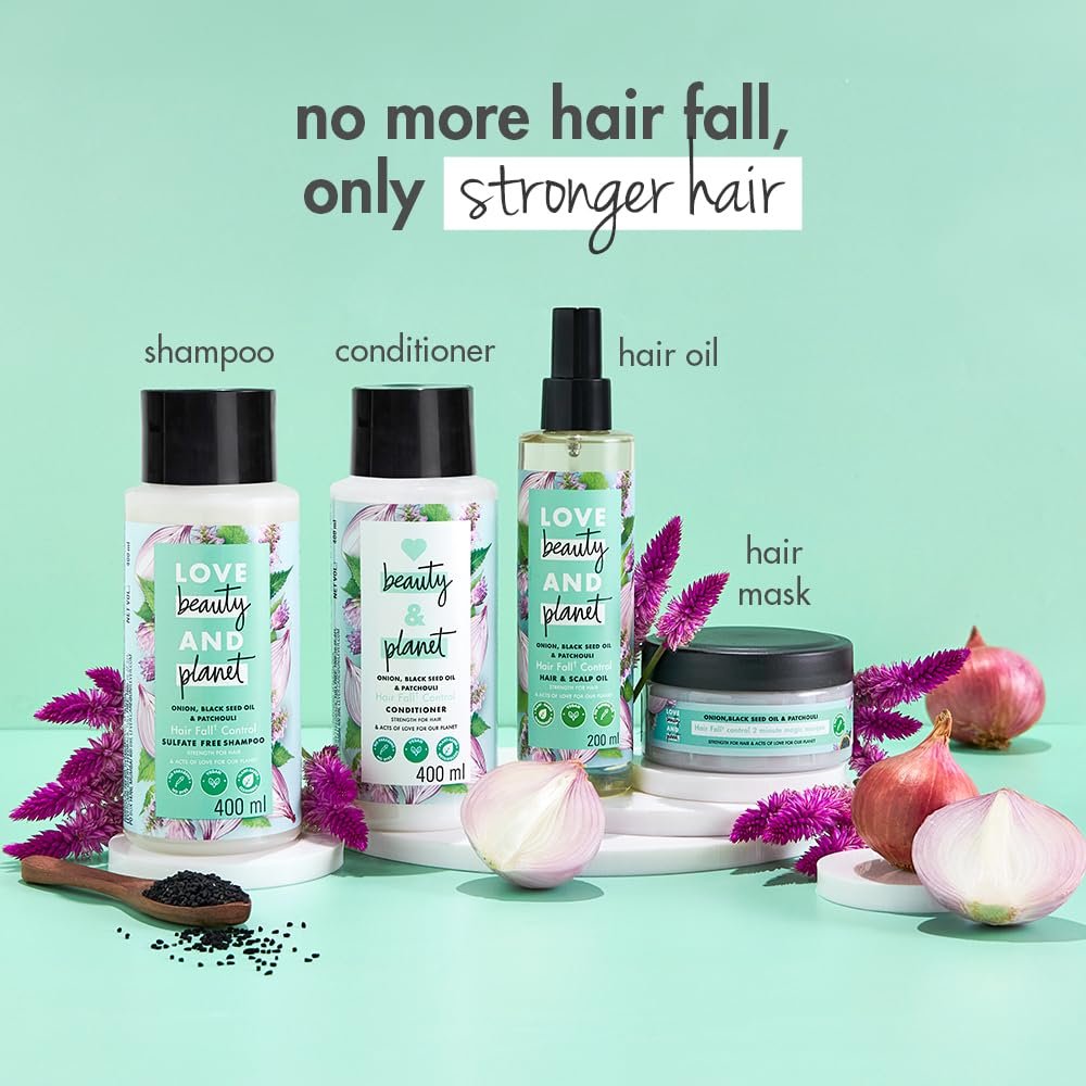 Love Beauty & Planet Onion Black Seed & Patchouli Oil for Hair Growth & Hair Fall Control|No Mineral Oil,No Paraben|200ml thumbnail