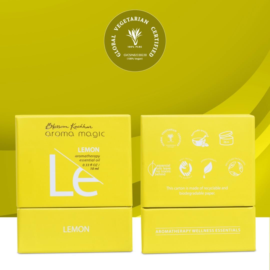 Aroma Magic Lemon Essential Oil – Pure Liquid Sunshine for Freshness, Skin Detox, Insect Bites & Hair Care – Natural Freshener – 10ml thumbnail