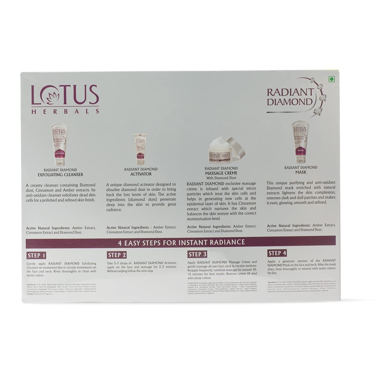 Lotus Herbals Radiant Diamond Cellular Radiance 5 in 1 Facial Kit 170g thumbnail