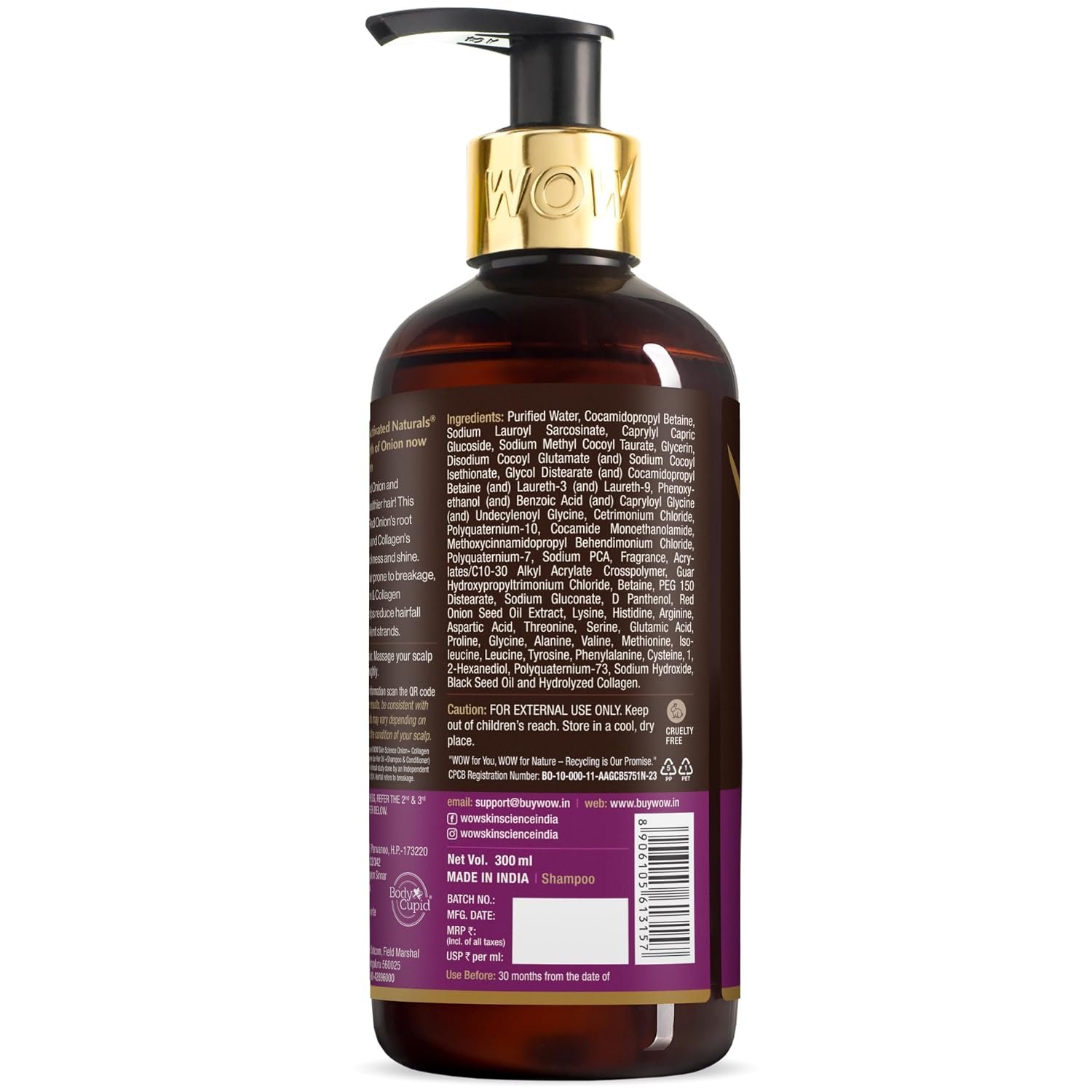 WOW Skin Science Onion & Collagen Anti-Hairfall Shampoo | Reduces Hair fall | Strengthens Roots | Nourishes Scalp | Prevents Breakage |300ml thumbnail
