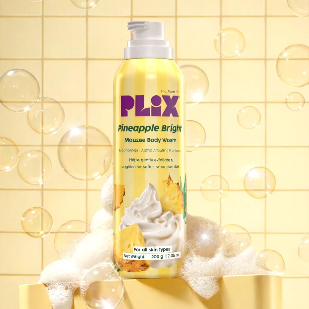 PLIX THE PLANT FIX Pineapple Bright Mousse Body Wash | Foamy mousse wash for Even-Toned Skin | Gentle Exfoliation | Niacinamide (Vitamin B3) | Alpha Arbutin | For Men & Women thumbnail