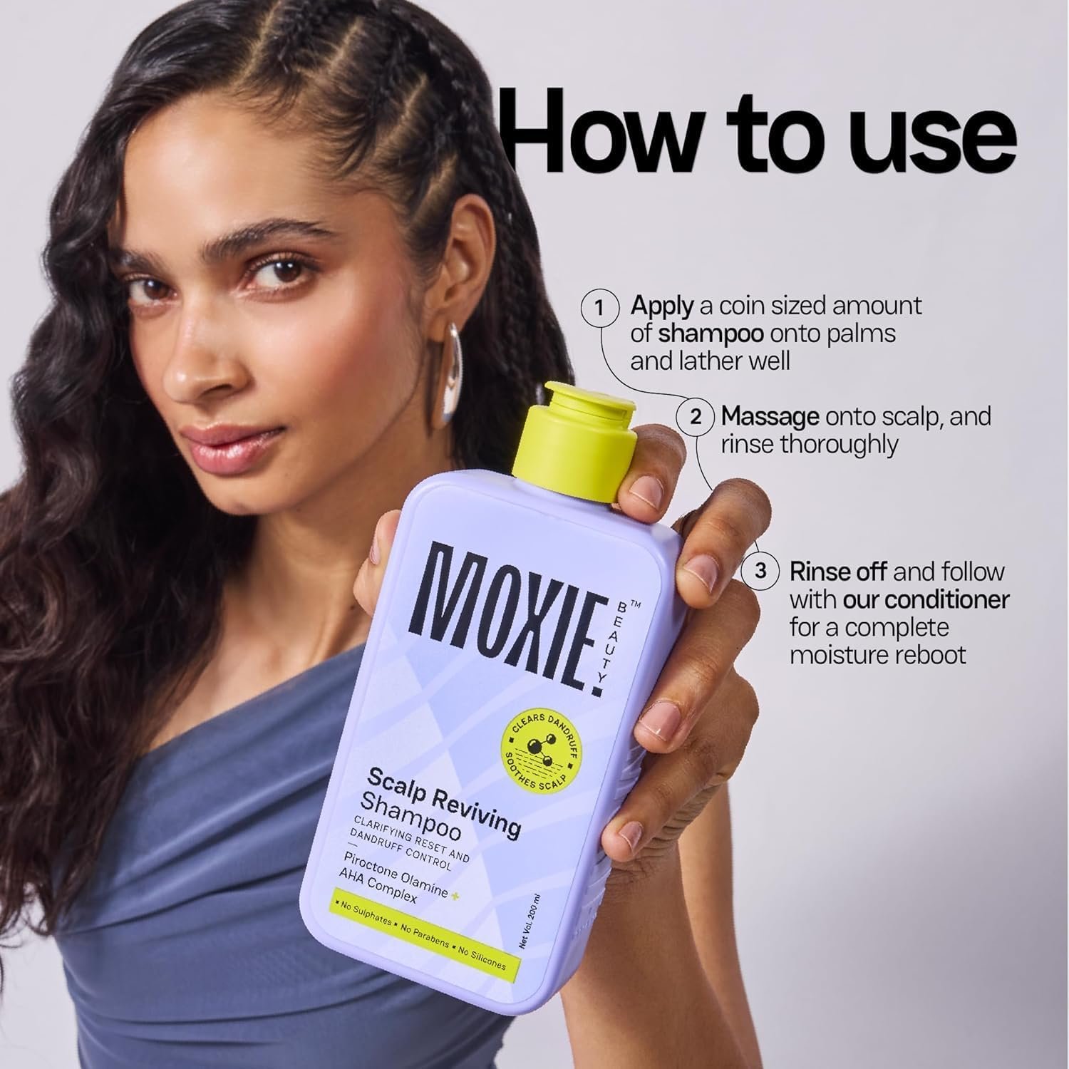 Moxie Beauty Scalp Reviving Anti-Dandruff Shampoo | AHA-BHA | 120ml An AHA-BHA and piroctone olamine complex that gives a clarifying reset and lasting dandruff control thumbnail