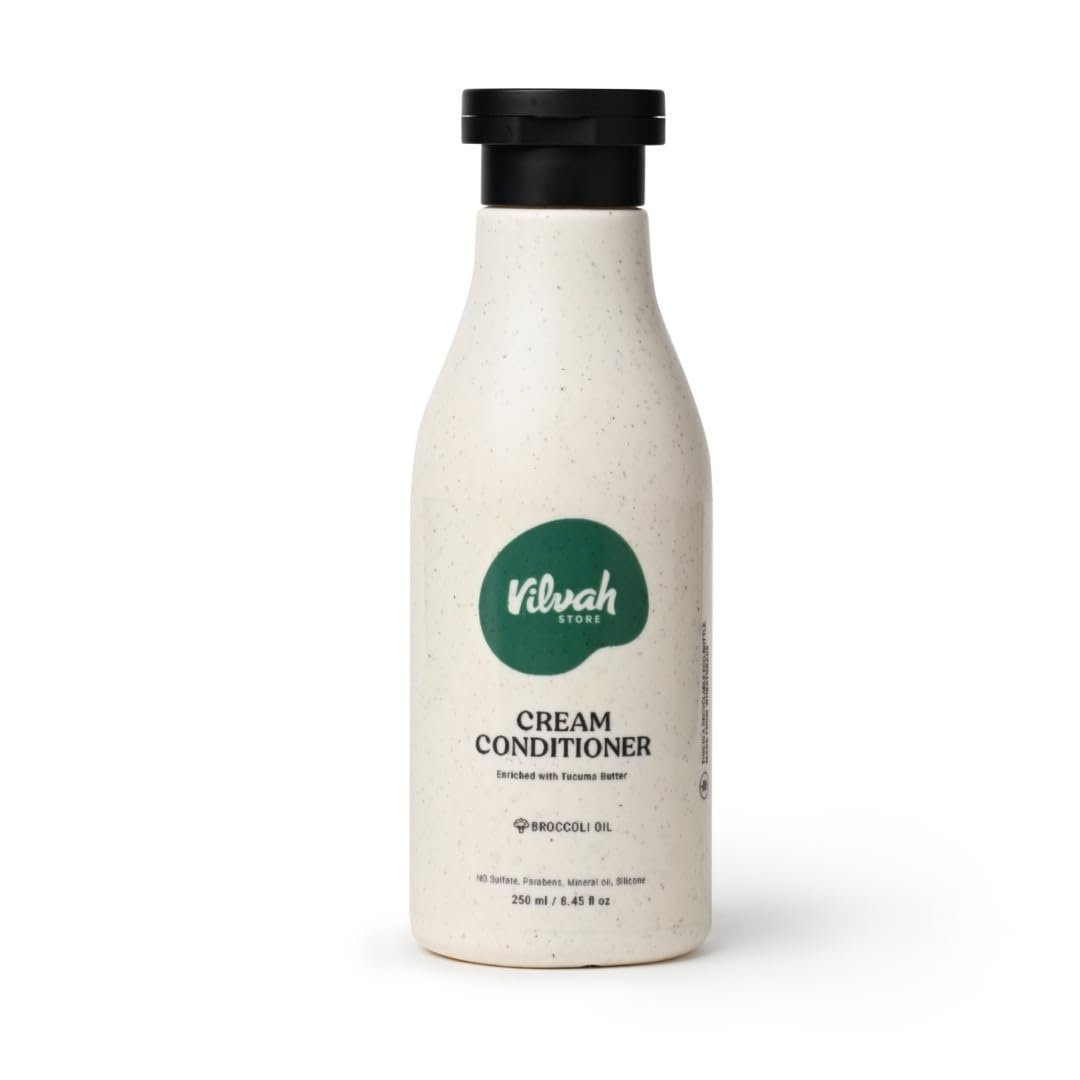 Vilvah Cream Conditioner for Dry & Frizzy Hair | Silicone-Free Hair Conditioner for Deep Conditioning, Frizz Control & Breakage Protection | With Tucuma Butter & Broccoli Oil |250ml