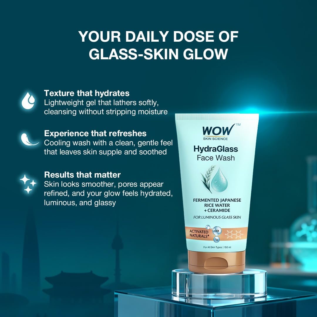 WOW Skin Science HydraGlass Face Wash for Men & Women with Fermented Japanese Rice Water + Ceramide for Glass-Like Skin | Soap-Free Gentle Cleanser for All Skin Types | 150 ML thumbnail
