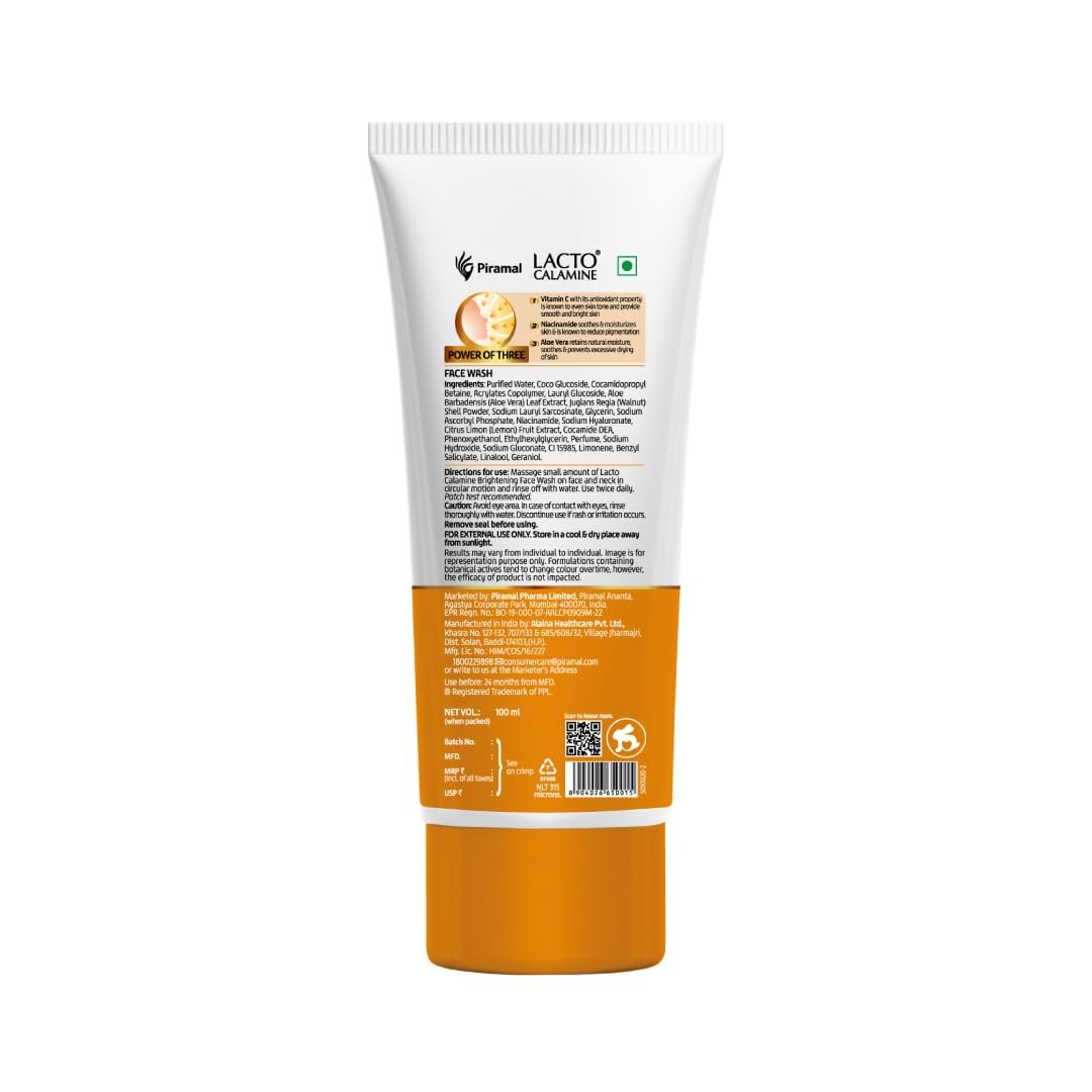 Lacto Calamine Vitamin C Face Wash | Pack of 1 x 100ml | Aloe Vera & Niacinamide Face Wash for Glowing Skin | thumbnail
