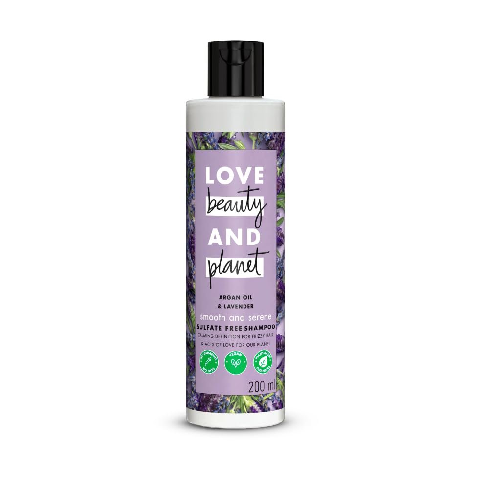 Love Beauty & Planet Argan Oil & Lavender Smooth and Serene Shampoo | Sulfate-Free Formula for Smooth, Soft & Manageable Hair | No Parabens, No Dyes | 200ml    Make the shampoo title more ma