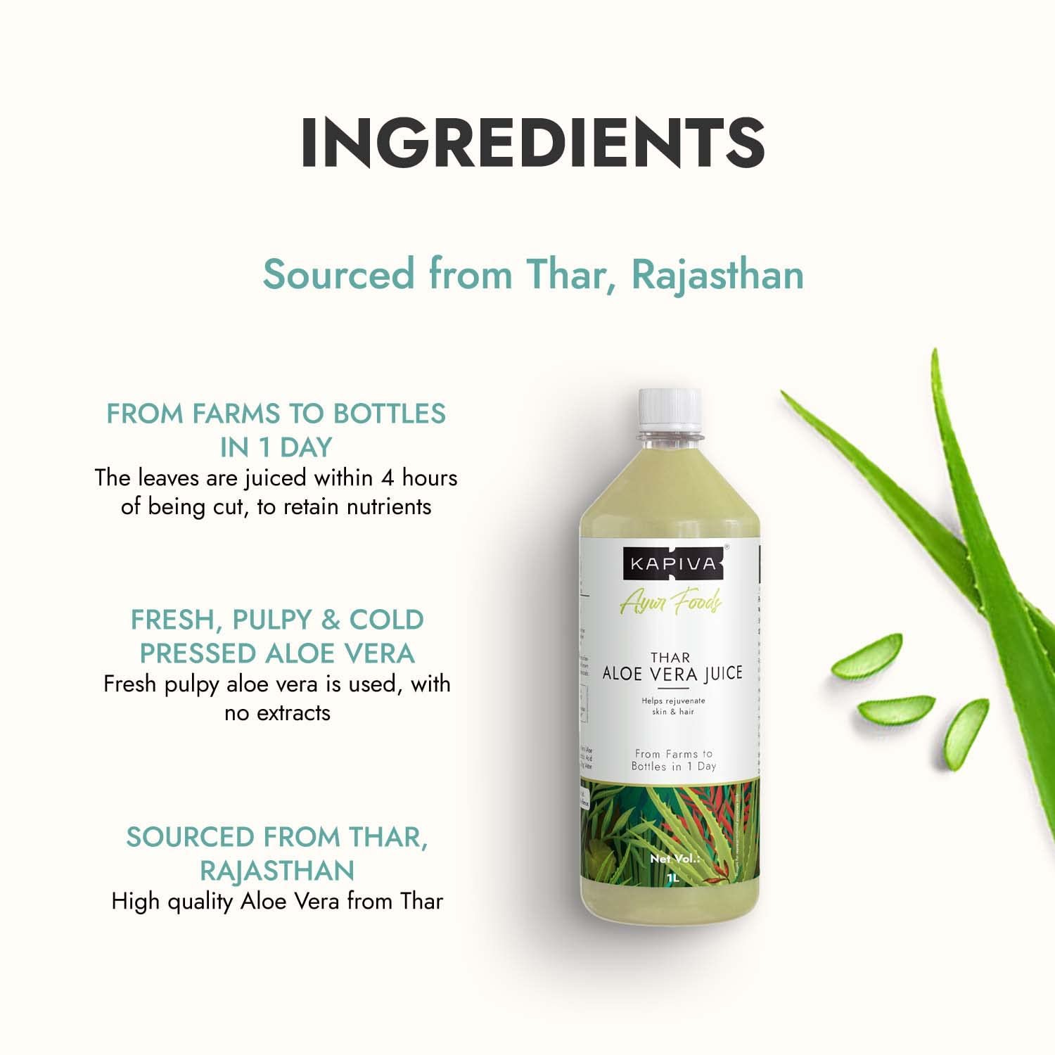 Kapiva Thar Aloe Vera Juice (With Pulp) | Rejuvenates Skin And Hair | Natural Juice Made Within 4 Hours Of Harvesting | No Added Sugar, 1L thumbnail