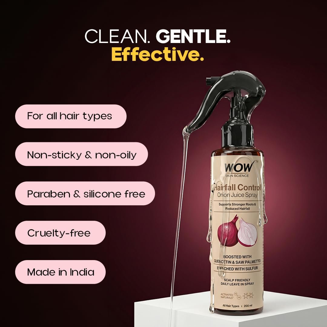 WOW Skin Science Hairfall Control Onion Juice Spray | With Quercetin, Saw Palmetto & Sulfur | Supports Stronger Roots & Reduced Hairfall 200ml thumbnail