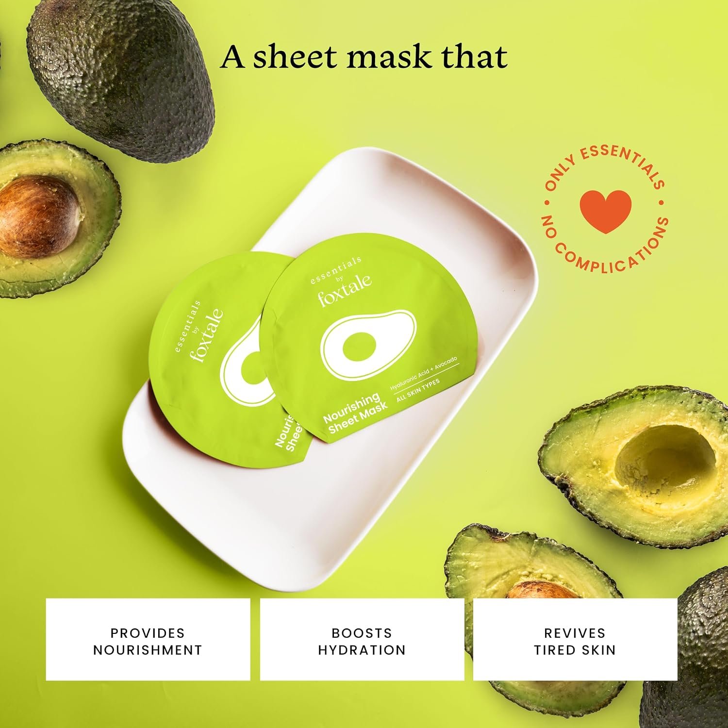 Foxtale Nourishing Sheet Mask with Hyaluronic Acid and Avocado for Nourishing & Hydration, Men & Women, 26g thumbnail