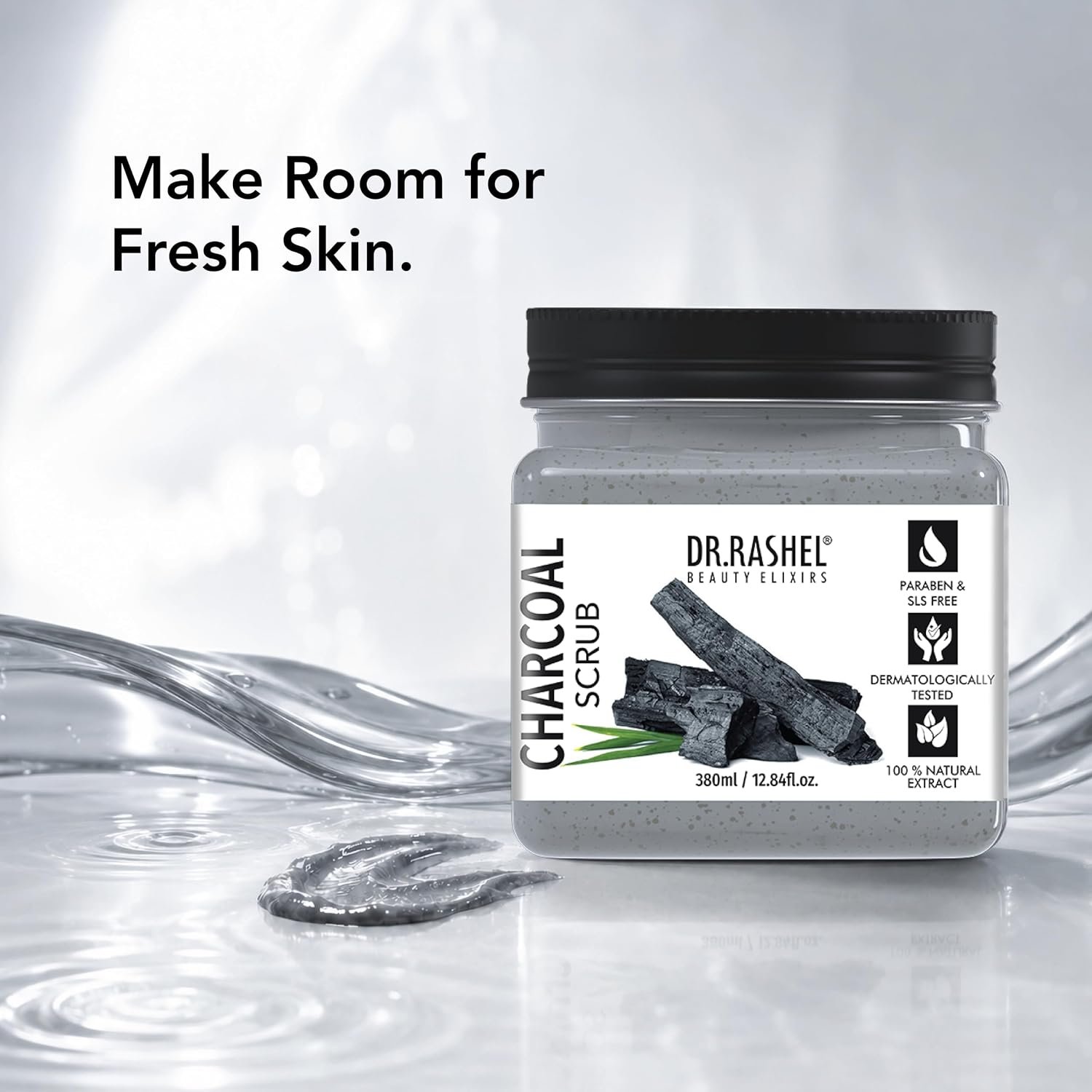 DR.RASHEL Beauty Elixirs Activated Charcoal Scrub for Face & Body Deep Exfoliating Cleanser for Dead Skin, Tan and Blackhead Removal All Skin Types 380 ml thumbnail
