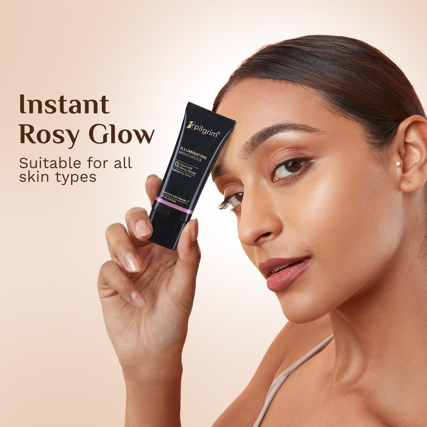 Pilgrim Illuminating Moisturizer Cream For Face | For Instant Rosy Glow & Spf 15 | Non-Greasy Highlighter With Pink Pearl Finish | Enriched With Australian Kakadu Plum | All Skin Types 30Ml thumbnail