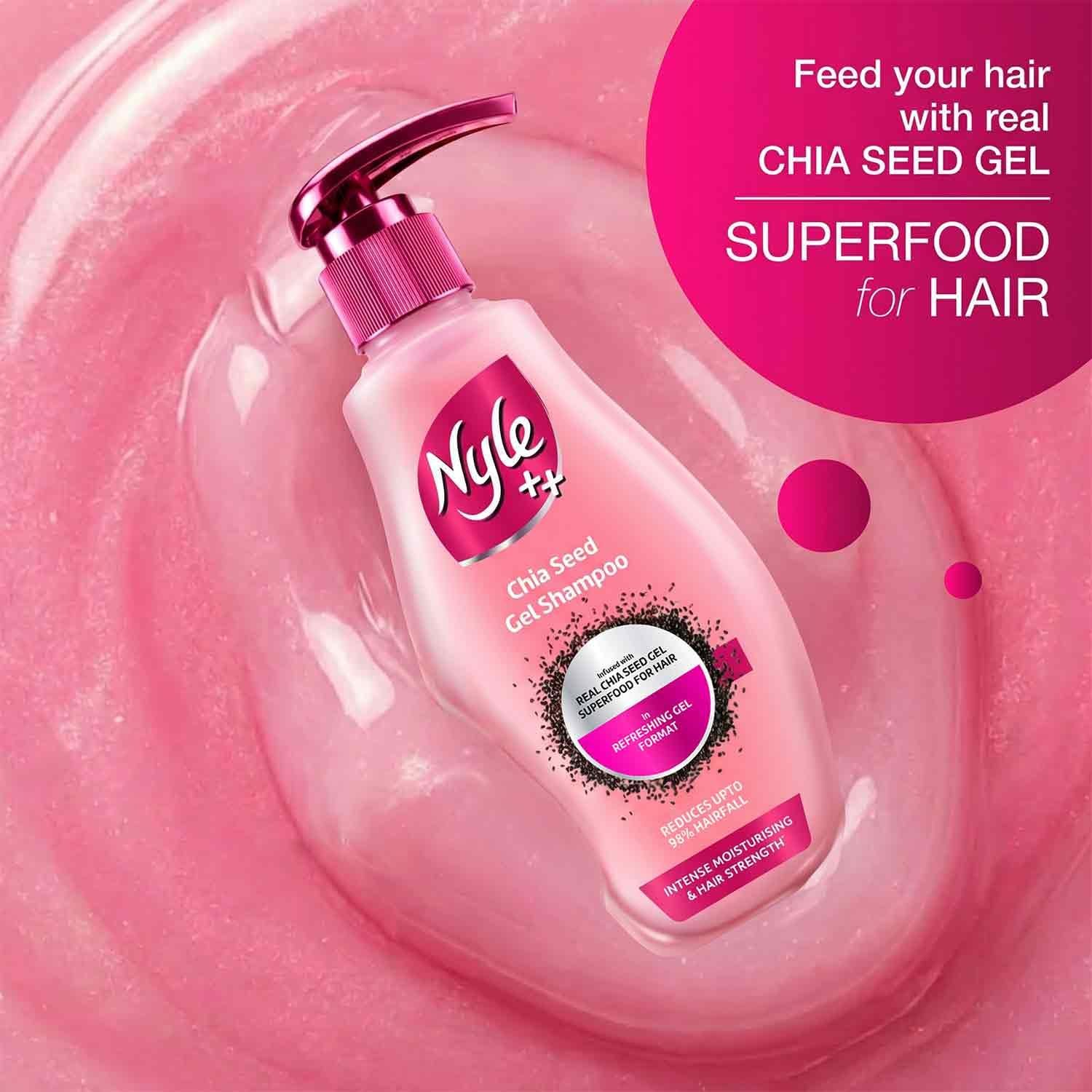 yle ++ Chia Seed Gel Shampoo | Infused with Real Chia Seed Gel | Refreshing Gel Format | Reduces up to 98% Hairfall | Intense Moisturising & Hair Strength | 340ml thumbnail