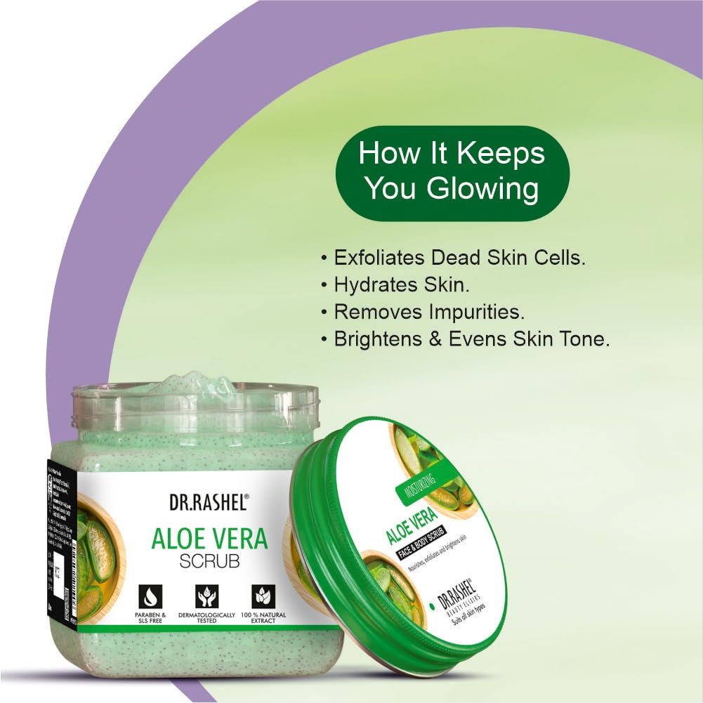 DR.RASHEL Aloe Vera Scrub For Face & Body (380 Ml) | All Skin |Cleanser Scrub For Deep Exfoliation | Dead Skin Remover| Tan Removal | Blackhead Remover thumbnail