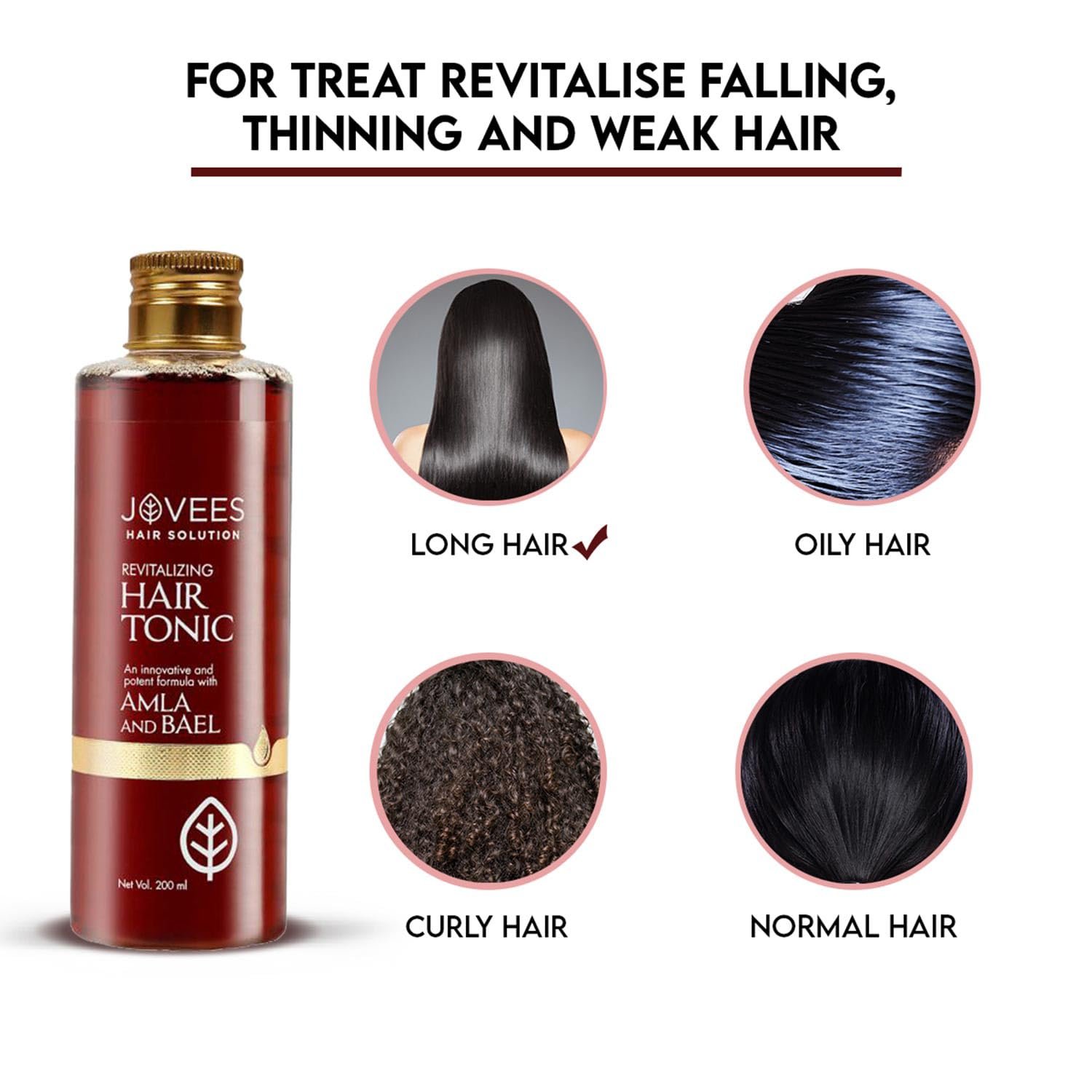 Jovees Herbal Revitalising Amla & Bael Hair Tonic | Gives Long, Strong & Thick Hair | For All Hair Types 200ml thumbnail