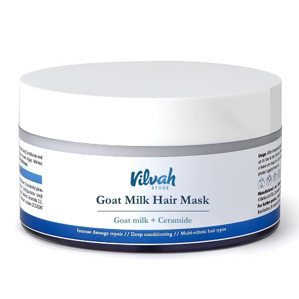 Vilvah Goat Milk Hair Mask | Deep Conditioning Hair Mask for Dry, Frizzy & Damaged Hair | Repairs Hair Barrier & Maintains Moisture | Reduces Breakage & Adds Shine |  200g thumbnail