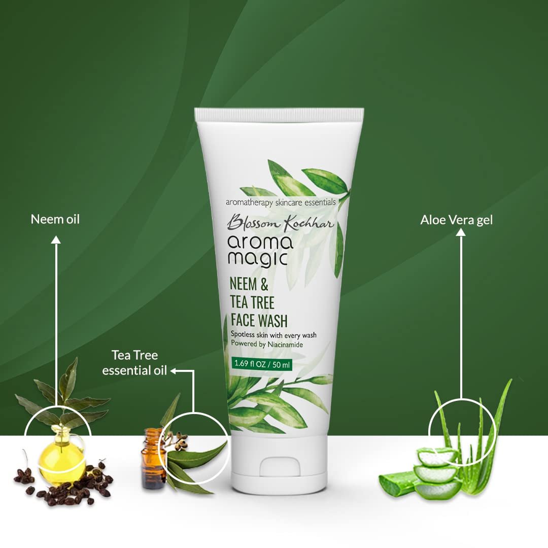 Aroma Magic Neem & Tea Tree Face wash PWRD By 5% Niacinamide & Aloevera Gel| for Spotless & Soft Skin| Oily & Acne/Pimples Prone Skin| for Women & Men| 50 ml thumbnail